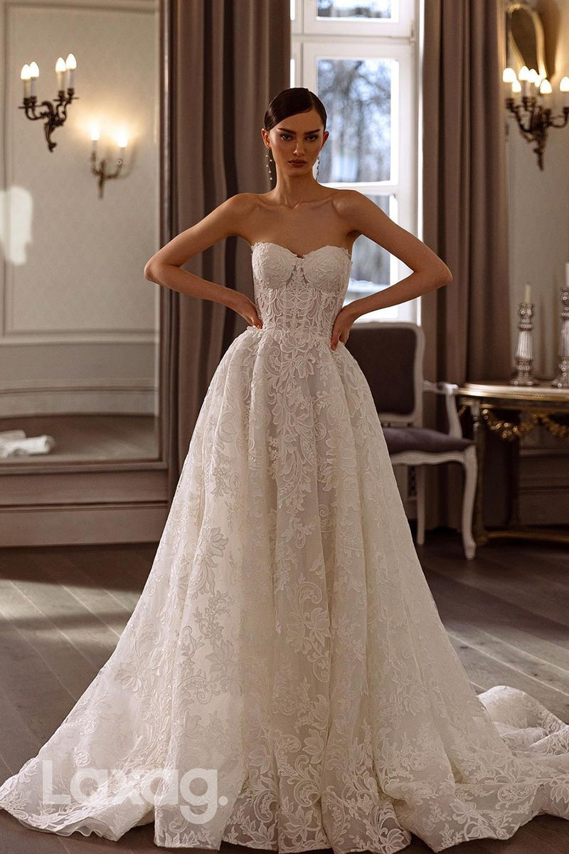 12564 - Illusion Strapless Sleeveless Lace Sheer Wedding Dress