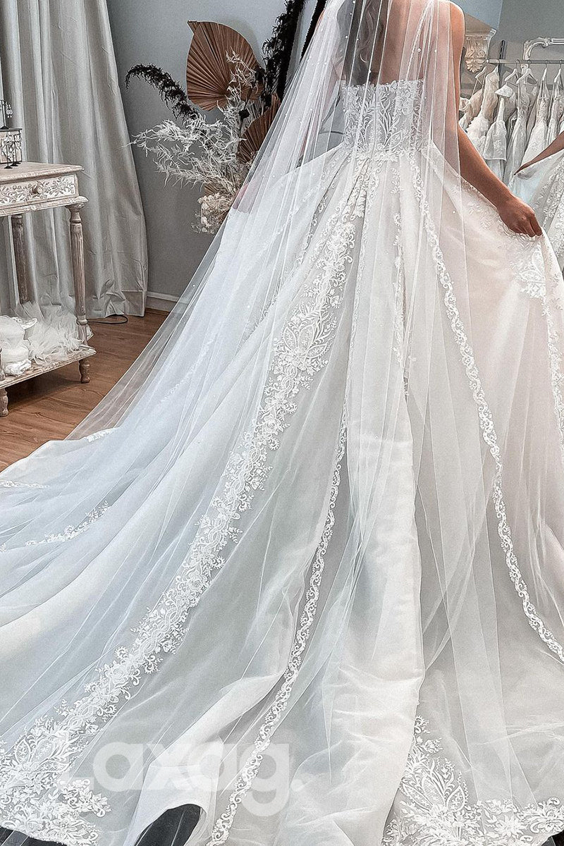 14540 - Women's Spaghetti Straps Lace Applique Rustic Wedding Dress Bridal Gown|LAXAG
