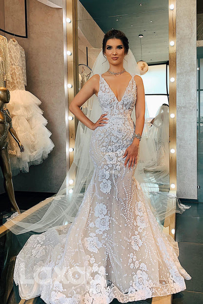15582 -_V Neck Beaded Lace Mermaid Wedding Bridal Gown