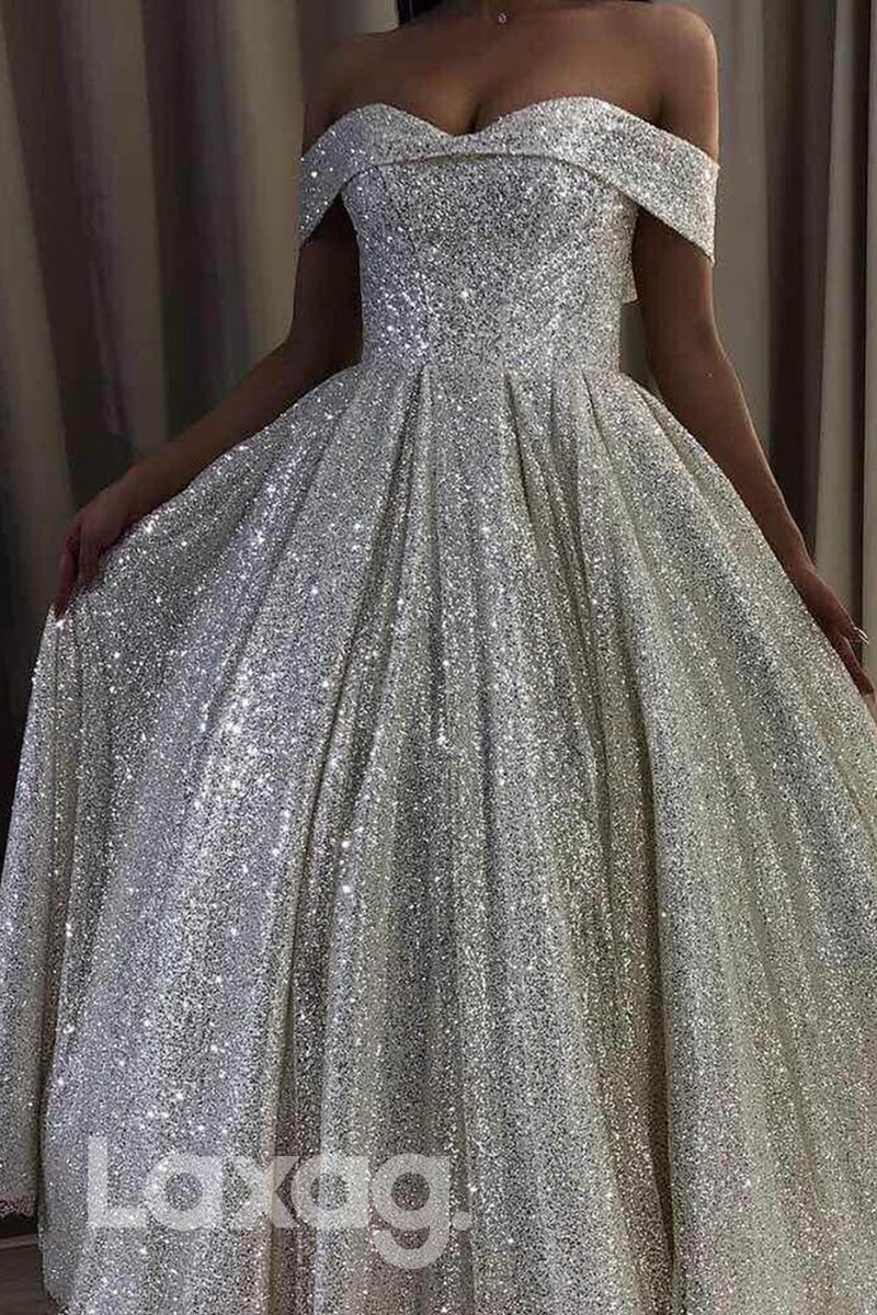 13537 - Off Shoulder Sequins Sparkly Wedding Dress|LAXAG