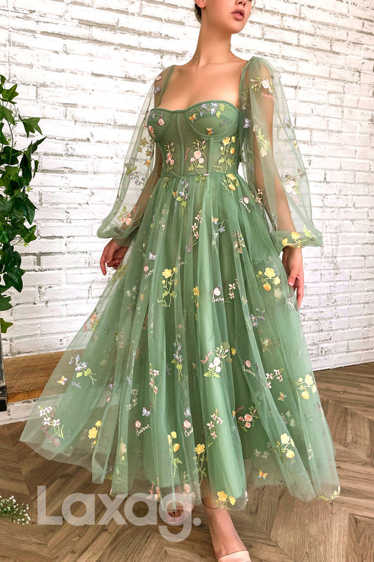 17724 - A-line Sweetheart Embroidery Long Sleeves Prom Dress | LAXAG