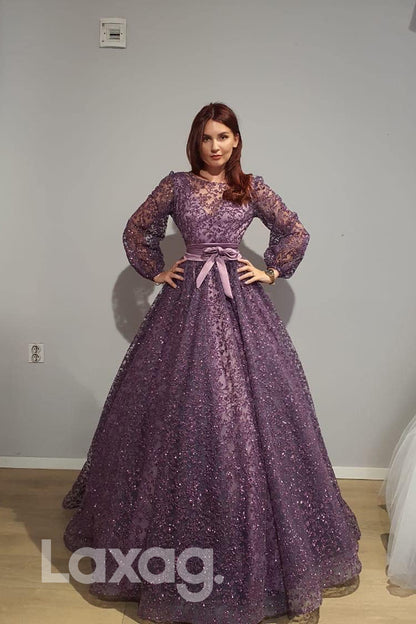 17774 - Ball Gown Long Sleeves Sparkly Formal Evening Dress|LAXAG