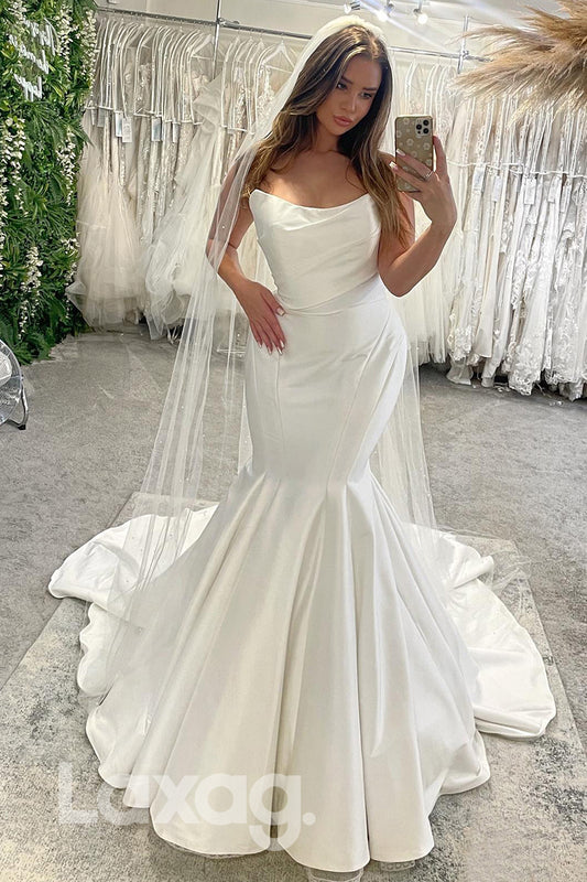 15537 - Strapless Mermaid Button Back Satin Bridal Gown
