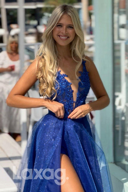 21730 - Attractive V-Neck Lace Appliques Prom Dress Detachable Train Homecoming Dress